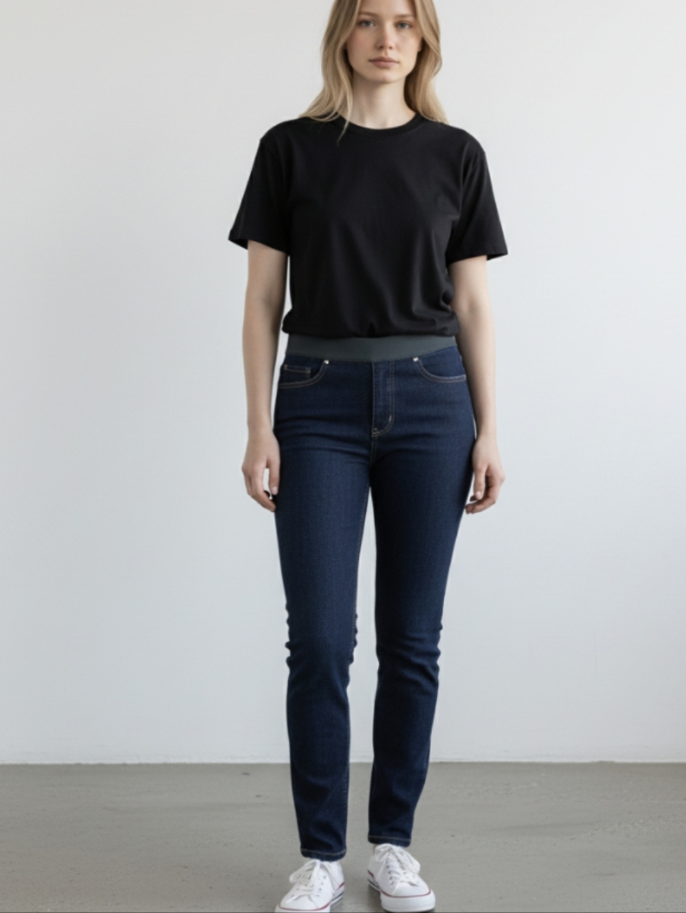 Karen Kane Dark Blue Stretch Waistband Pull On Skinny Jeans EUC Sz 6